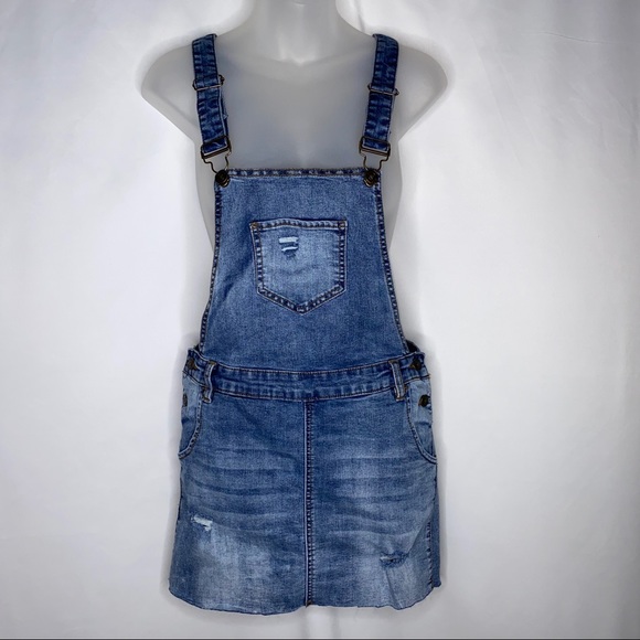 Kiss & Cry Dresses & Skirts - Kiss & Cry denim skirt overalls jumper Sz M